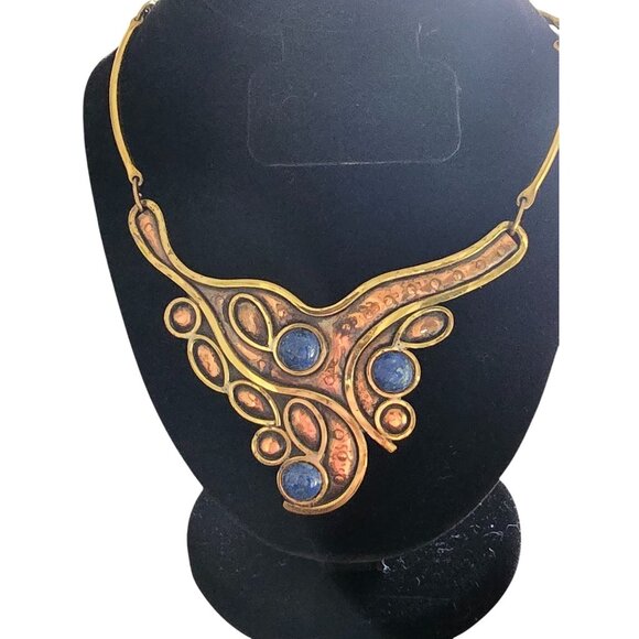artist made | Jewelry | Vintage Brass Copper Necklace With Blue Lapis ...